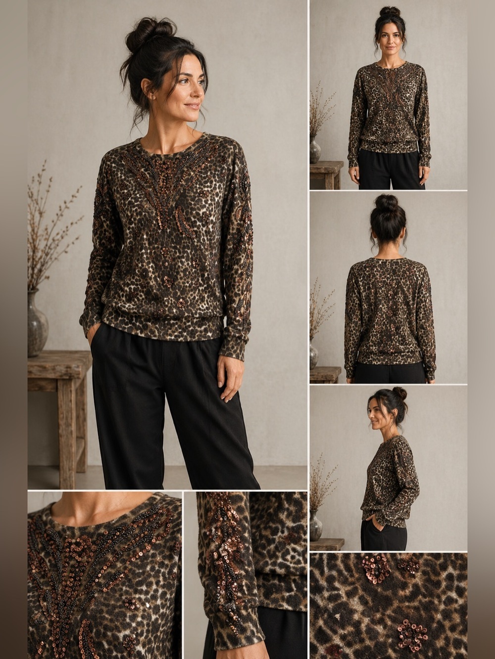 Rosetti Milano Lambswool Angora Leopard Sweater Sequined Embellished Mob Wife